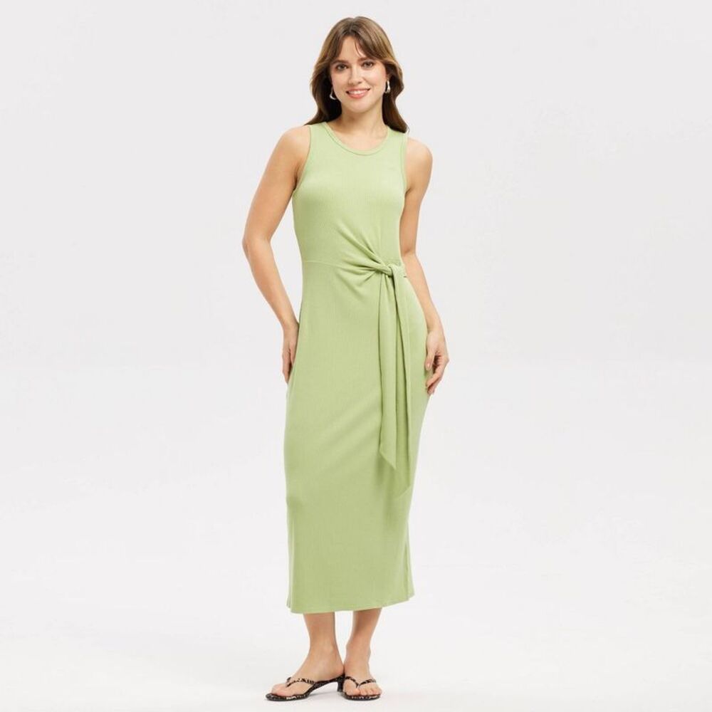 Women's Ribbed Tie-Waist Maxi Bodycon Dress - A New Day Green S